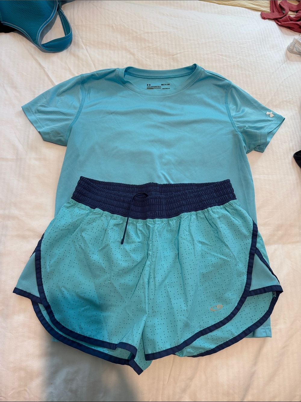 Champion Teal Athletic Shorts with Navy Waistband